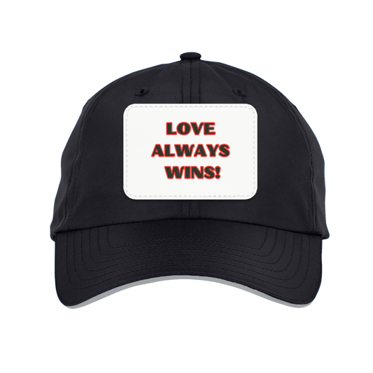 Black Love Always Wins Hat with Black Text Outlined in Red