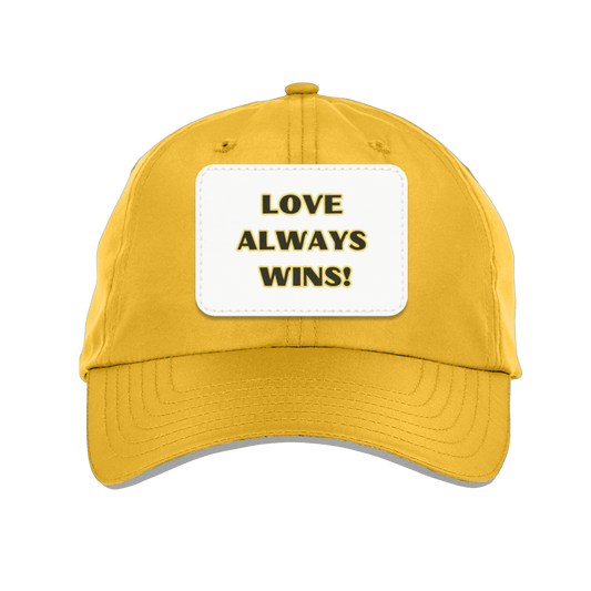 Yellow Love Always Wins Hat - Black Text w/ Yellow Outline