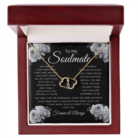 Soulmate Interlocked Hearts - Classic Black and White Rose Message Card